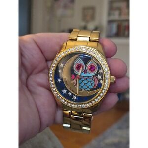 Betsey Johnson Owl Watch Blue Pink Rhinestone Never Worn Needs Battery Stunning!